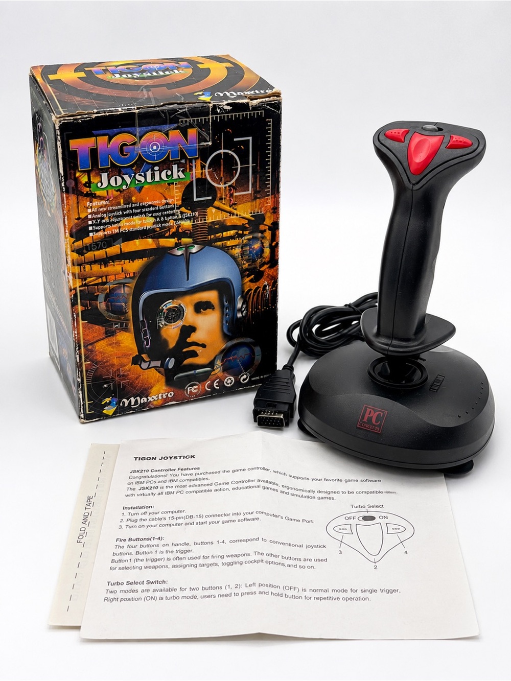 Maxxtro TIGON JSK210 PC Joystick Game Controller NOS Box Manual 15-Pin Turbo